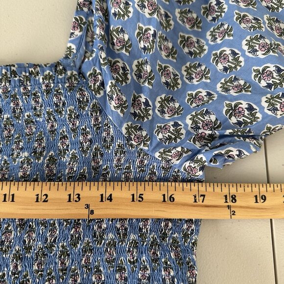 J Crew Smocked Puff Sleeve Midi Dress XL Blue Floral - Picture 8 of 14